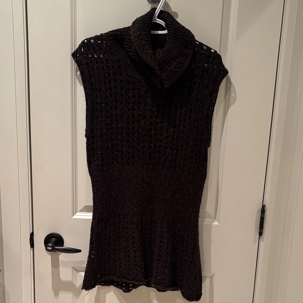 Cache Dark Brown Cowl Neck Sweater